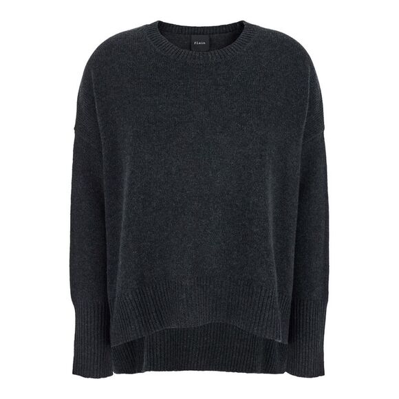 Plain Women Dark Grey Oversized Crewneck Sweater In Cashmere Woman